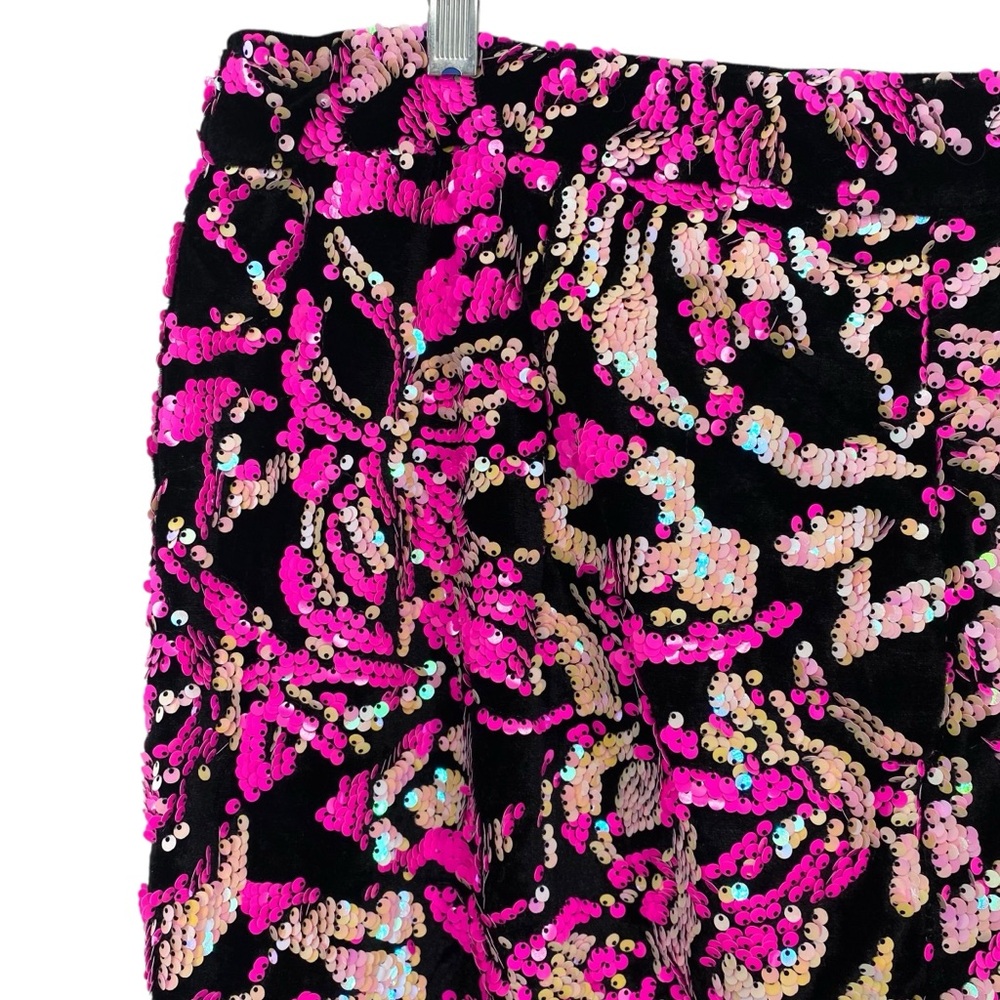 Nasty Gal Black Velvet Hot Pink Sequin Flare Pants New - Picture 8 of 11